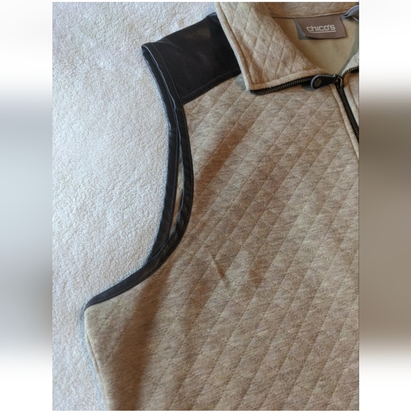 Chico's Women's Heathered Quilt Bunny Vest - Camel w/ Brown Leather Size XL NWT! - Picture 9 of 16